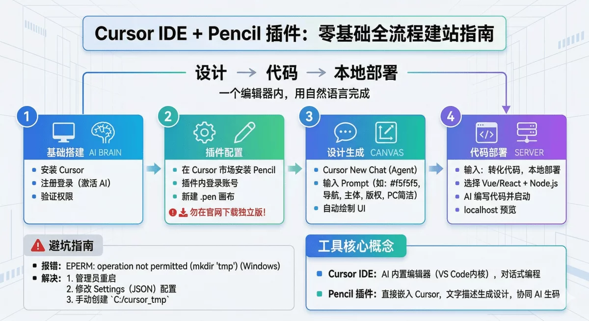 保姆级教程!教你用Cursor+Pencil 零基础搞定网页设计与开发插图 保姆级教程!教你用Cursor+Pencil 零基础搞定网页设计与开发插图