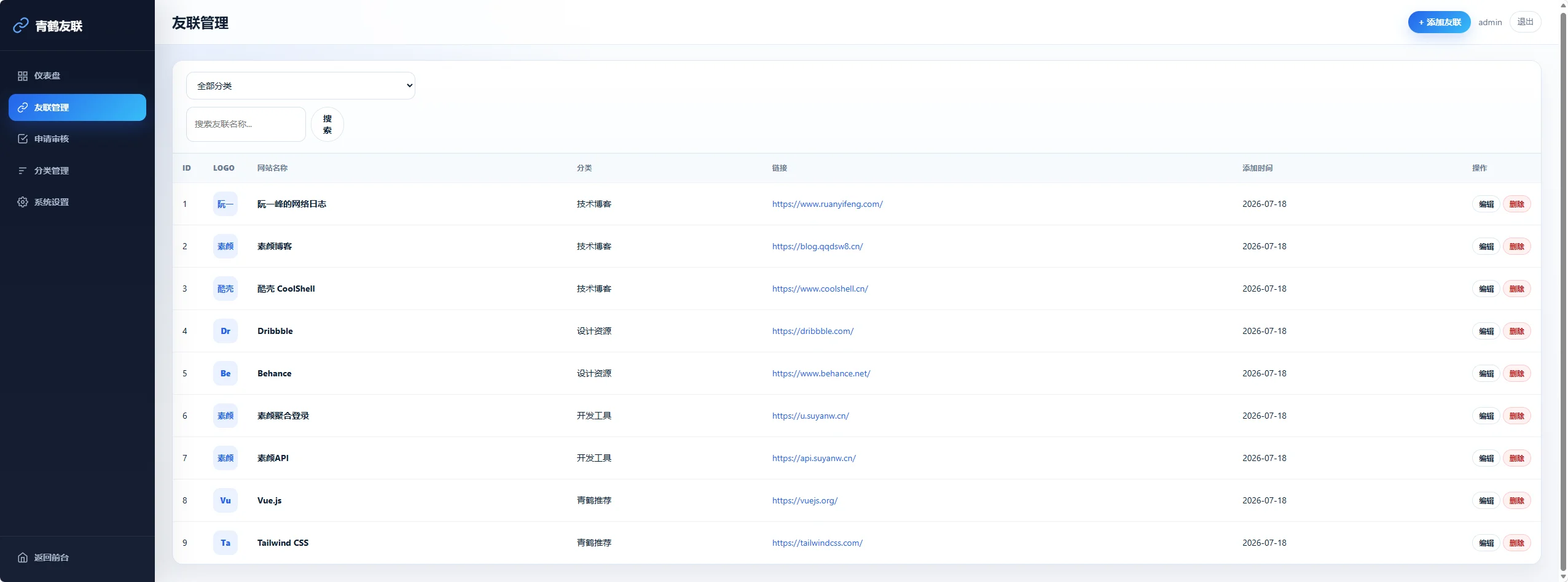 青鹤友联PHP + MySQL 开发的友链展示系统插图1 青鹤友联PHP + MySQL 开发的友链展示系统