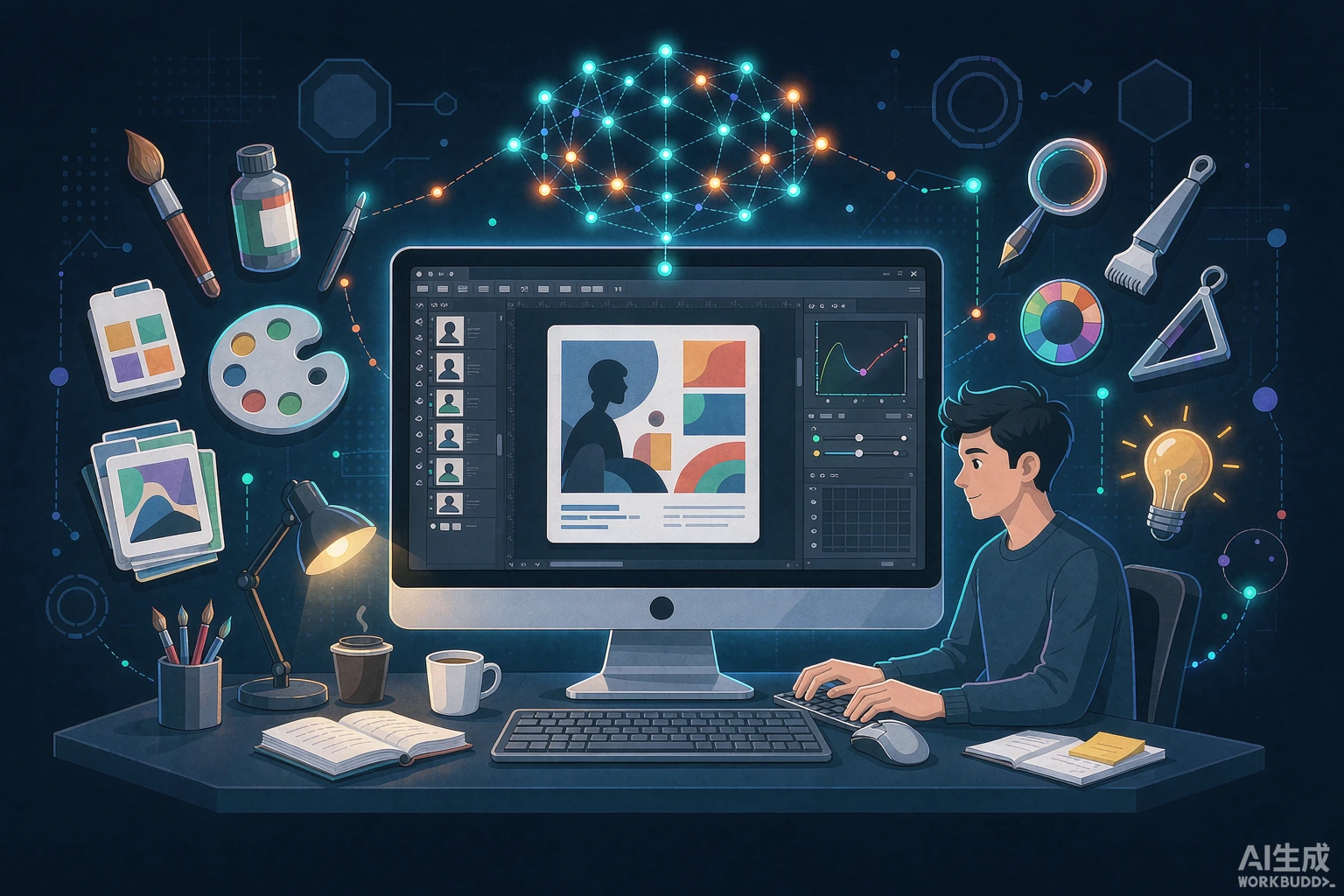 一个人加 2000 美元 Token,用 GPT-6 手搓出支持 PSD 的修图软件插图 Photon Studio 图像编辑软件示意插画