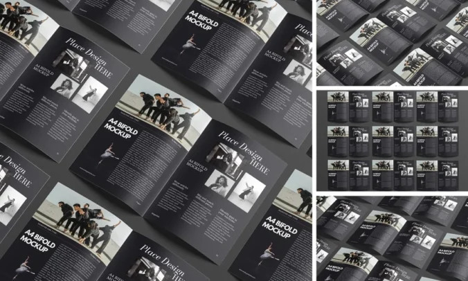 A4双折手册画册模型样机 (PSD,PDF)