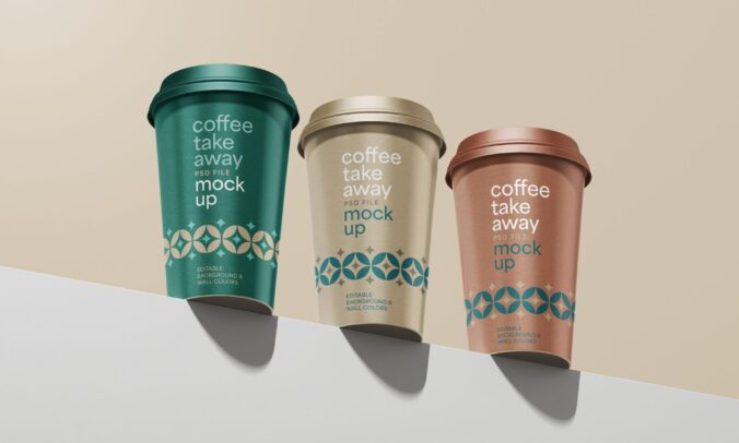 奶茶杯咖啡杯大中小杯 提案效果图展示VI智能贴图样机