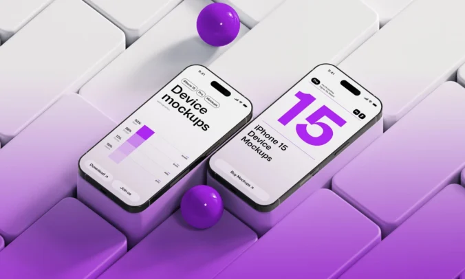 iPhone手机玻璃渐变风APP屏幕界面壁纸样机