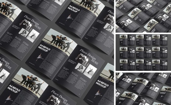 A4双折手册画册模型样机 (PSD,PDF)