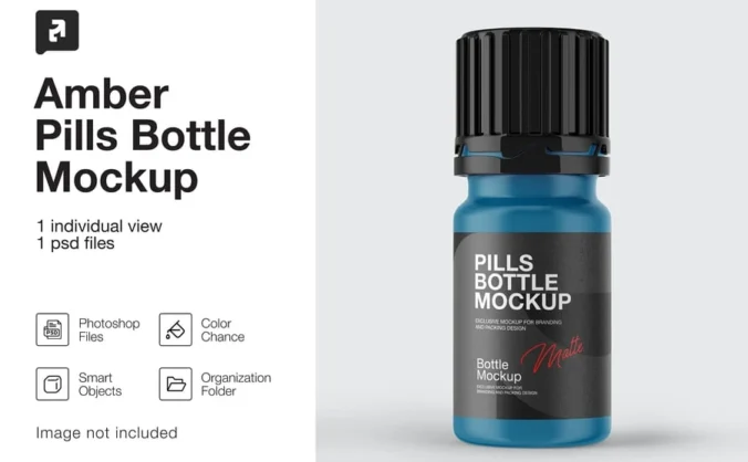 磨砂琥珀色药瓶哑光模型样机 (PSD)