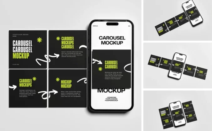 手机轮播模型样机 (PSD,PDF)