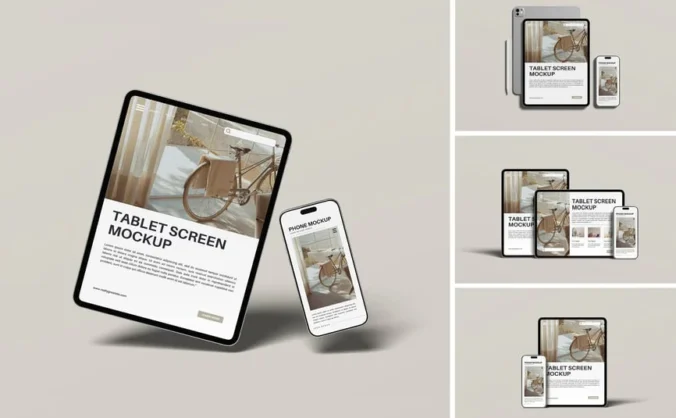 平板电脑和智能手机模型样机 (PSD,PDF)