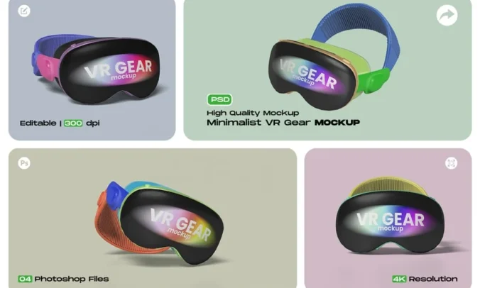 VR齿轮模型带有干净的背景样机 (PSD)