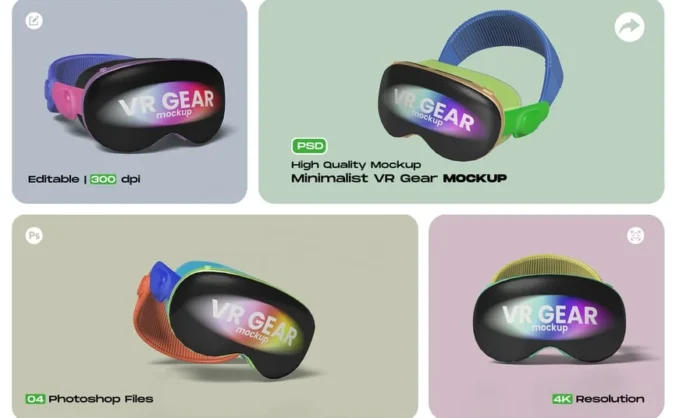 VR齿轮模型带有干净的背景样机 (PSD)