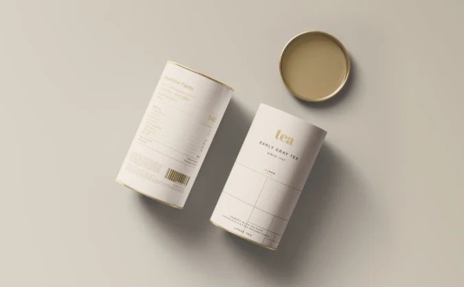 高级茶叶食品圆柱金属包装罐外观贴纸样机