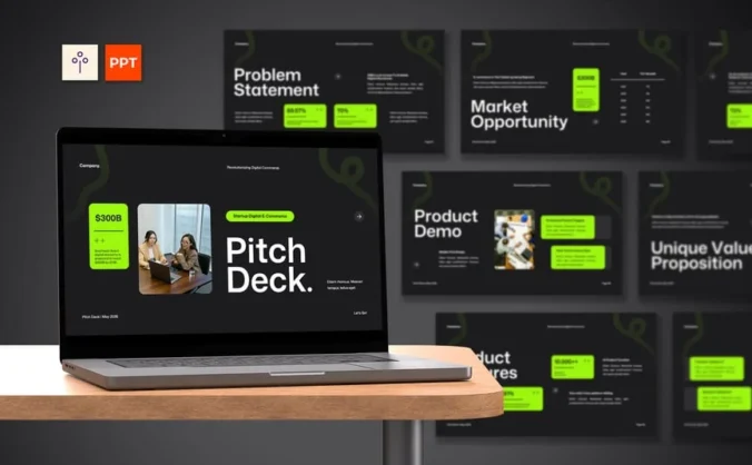 黑色绿色白色现代项目启动PPT模板 (PPTX,PPT)