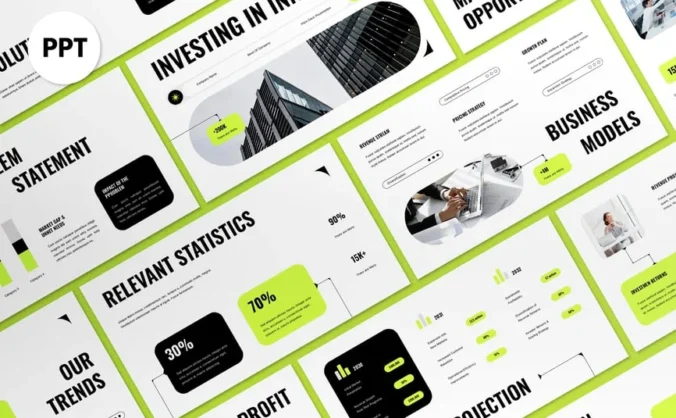 黑色绿色现代PPT模板 (PPT,PPTX)