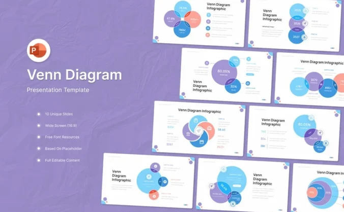 维恩图演示文稿PPT模板 (PPTX,PPT)