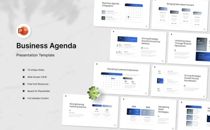 商业议程演示文稿PPT模板 (PPTX,PPT)