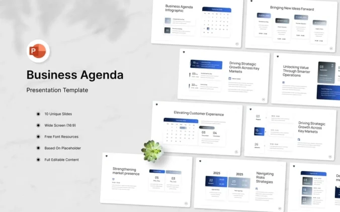 商业议程演示文稿PPT模板 (PPTX,PPT)