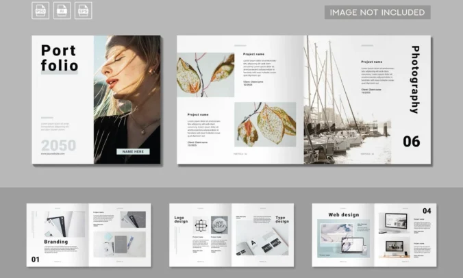 方形个人作品集组合画册手册模板 (AI,EPS,PSD)
