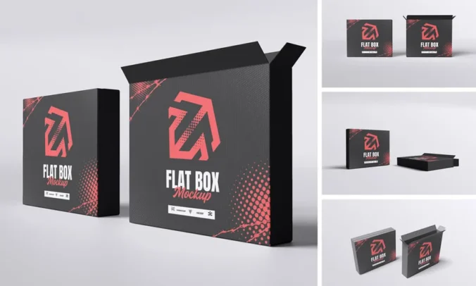 扁平包装盒模型样机 (PSD,PDF)