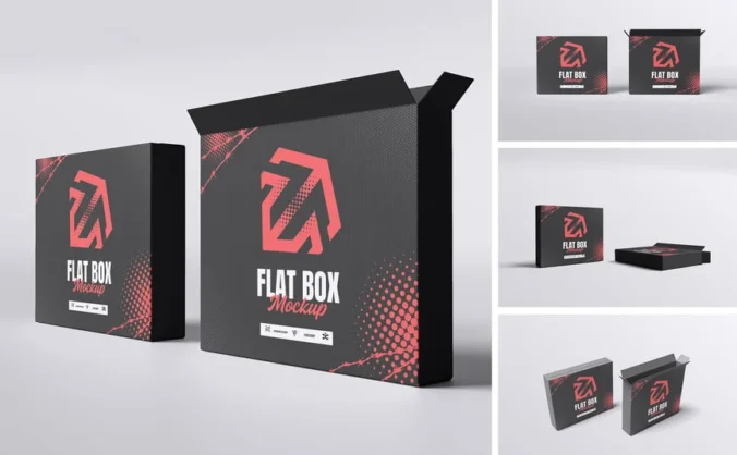 扁平包装盒模型样机 (PSD,PDF)