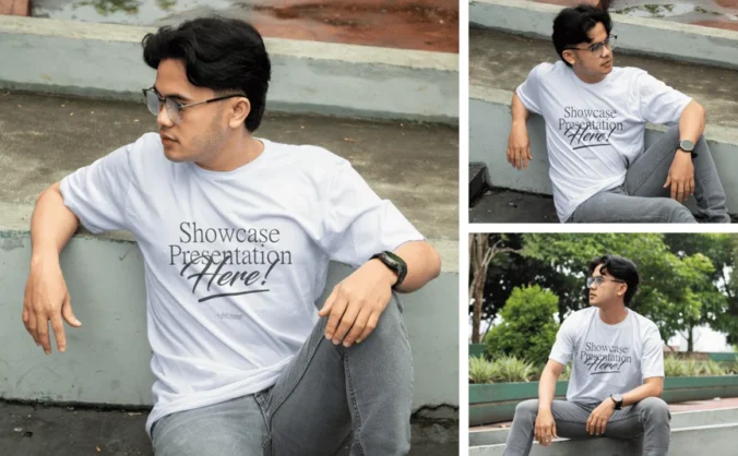 T恤模型——具有逼真的户外景观