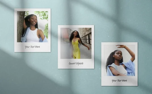 带阴影覆盖的宝丽来卡片模型