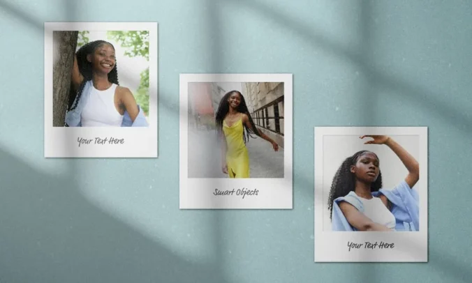 带阴影覆盖的宝丽来卡片模型