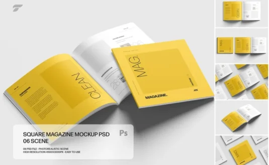 方形杂志样机套装 PSD