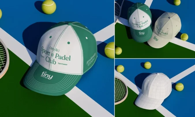 板式网球场上的棒球帽模型