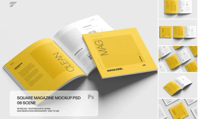 方形杂志样机套装 PSD