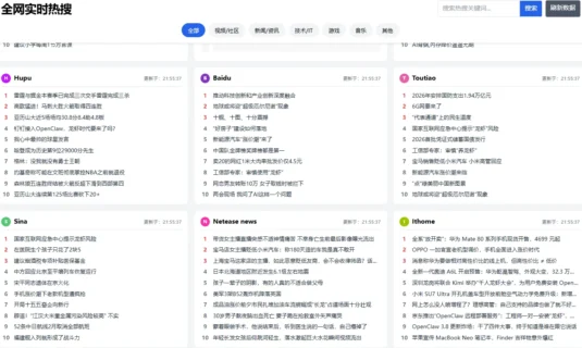 热搜聚合网站源码（极速加载+SEO优化+全功能完整版）