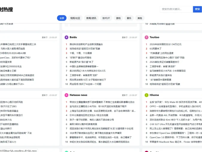 热搜聚合网站源码（极速加载+SEO优化+全功能完整版）