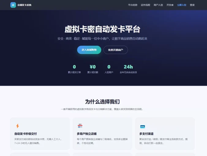 总裁发卡系统（商户版）-数字卡密销售的一站式发卡平台